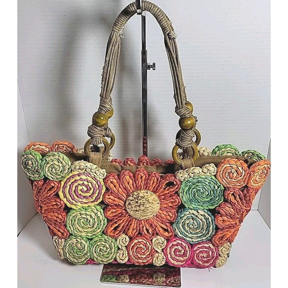 Cappelli Braided & Rolled Cornhusk 14" x 9" Tote Shoulder Bag Rope Handles 2015